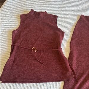 Sleeveless Maroon Knit Top with Tie Detail and Knit Pants